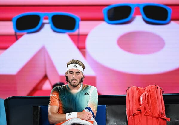 Mandatory Credit: Photo by James Gourley Shutterstock (12765100gg) Stefanos Tsitsipas during his fourth round match Australian Open, Day Eight, Tennis, Melbourne Park, Melbourne, Australia - 24 Jan 2022 Australian Open, Day Eight, Tennis, Melbourne Park, Melbourne, Australia - 24 Jan 2022 Copyright: xJamesxGourley Shutterstockx 12765100gg