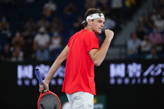 Mandatory Credit: Photo by Ella Ling Shutterstock (12765099eb) Taylor Fritz during his fourth round match Australian Open, Day Eight, Tennis, Melbourne Park, Melbourne, Australia - 24 Jan 2022 Australian Open, Day Eight, Tennis, Melbourne Park, Melbourne, Australia - 24 Jan 2022 Copyright: xEllaxLing Shutterstockx 12765099eb