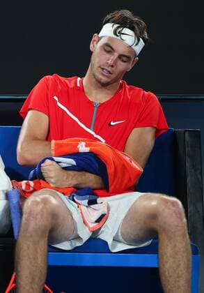 Mandatory Credit: Photo by Ella Ling Shutterstock (12765099eg) Taylor Fritz during his fourth round match Australian Open, Day Eight, Tennis, Melbourne Park, Melbourne, Australia - 24 Jan 2022 Australian Open, Day Eight, Tennis, Melbourne Park, Melbourne, Australia - 24 Jan 2022 Copyright: xEllaxLing Shutterstockx 12765099eg