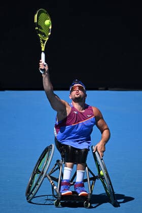 TENNIS AUSTRALIAN OPEN, Dylan Alcott of Australia during his mens quad wheelchair singles semi final match against Andy Lapthorne of the United Kingdom on Day 9 of the Australian Open, at Melbourne Park, in Melbourne, Tuesday, January 25, 2022. ( NO ARCHIVING, EDITORIAL USE ONLY, NO USE IN BOOKS WITHOUT CONSENT MELBOURNE VIC AUSTRALIA  Copyright: xDEANxLEWINSx 20220125001616763475