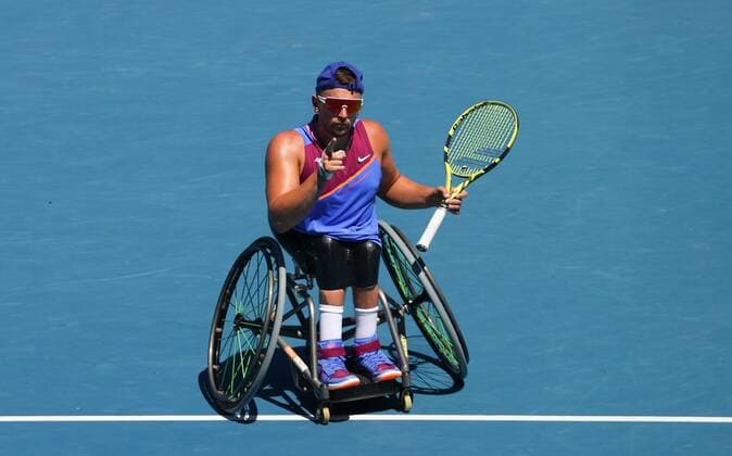 Mandatory Credit: Photo by Ella Ling Shutterstock (12773750n) Dylan Alcott in Quad Wheelchair Singles Semi Final action Australian Open, Day Nine, Tennis, Melbourne Park, Melbourne, Australia - 25 Jan 2022 Australian Open, Day Nine, Tennis, Melbourne Park, Melbourne, Australia - 25 Jan 2022 Copyright: xEllaxLing Shutterstockx 12773750n