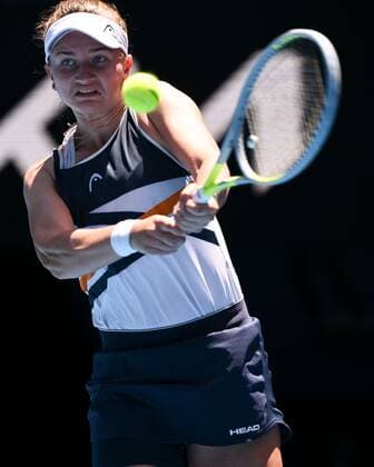 Mandatory Credit: Photo by James Gourley Shutterstock (12773752t) Barbora Krejcikova in quarter final action Australian Open, Day Nine, Tennis, Melbourne Park, Melbourne, Australia - 25 Jan 2022 Australian Open, Day Nine, Tennis, Melbourne Park, Melbourne, Australia - 25 Jan 2022 Copyright: xJamesxGourley Shutterstockx 12773752t