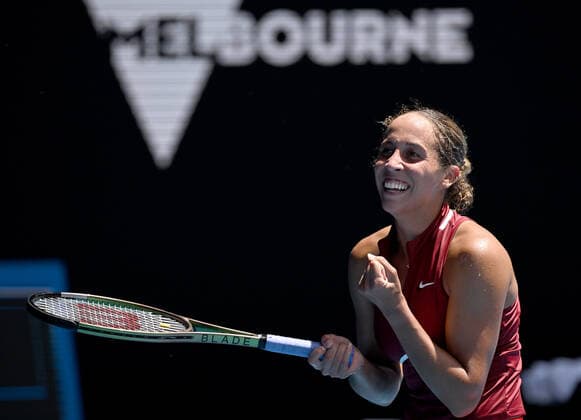 TENNIS AUSTRALIAN OPEN, Madison Keys of USA reacts after winning her Quarter Final match against Barbora Krejcikova of Czech Republic on Day 9 of the Australian Open, at Melbourne Park, in Melbourne, Tuesday, January 25, 2022. ( NO ARCHIVING, EDITORIAL USE ONLY, NO USE IN BOOKS WITHOUT CONSENT MELBOURNE VIC AUSTRALIA  Copyright: xDEANxLEWINSx 20220125001616793074