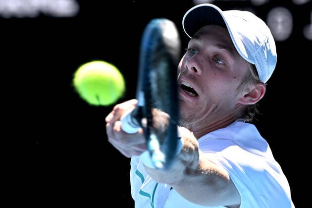 TENNIS AUSTRALIAN OPEN, Denis Shapovalov of Canada plays a shot during his Men?s singles quarterfinal match against Rafael Nadal of Spain on Day 9 of the Australian Open, at Melbourne Park, in Melbourne, Tuesday, January 25, 2022. ( NO ARCHIVING, EDITORIAL USE ONLY, NO USE IN BOOKS WITHOUT CONSENT MELBOURNE VIC AUSTRALIA  Copyright: xDEANxLEWINSx 20220125001616797637