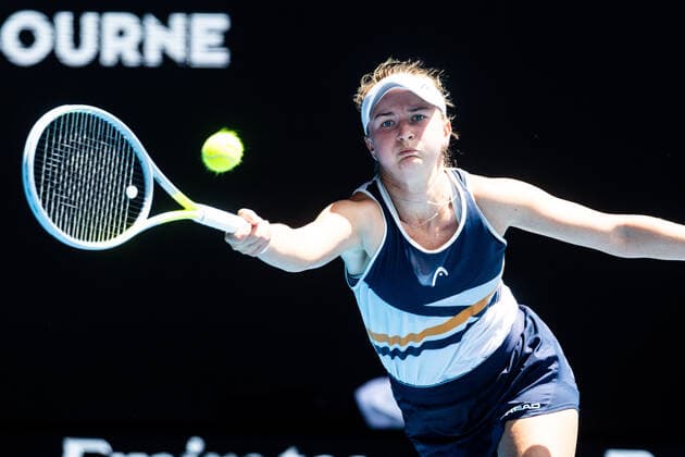 January 25, 2022, Melbourne, Victoria, Australia: MELBOURNE, AUSTRALIA - JANUARY 25: Barbora Krejcikova of Czech Republic in her match against Madison Keys of USA on day 9 of the 2022 Australian Open at Melbourne Park on January 25, 2022 in Melbourne, Australia. Melbourne Australia - ZUMAp121 20220125_zsp_p121_041 Copyright: xChrisxPutnamx