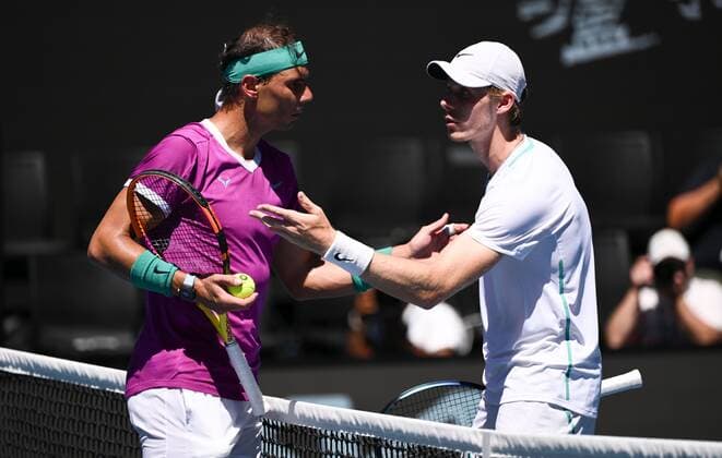 Mandatory Credit: Photo by James Gourley Shutterstock (12773752bs) Denis Shapovalov and Rafael Nadal clash after the Canadian complained about Nadal taking his time between points Australian Open, Day Nine, Tennis, Melbourne Park, Melbourne, Australia - 25 Jan 2022 Australian Open, Day Nine, Tennis, Melbourne Park, Melbourne, Australia - 25 Jan 2022 Copyright: xJamesxGourley Shutterstockx 12773752bs