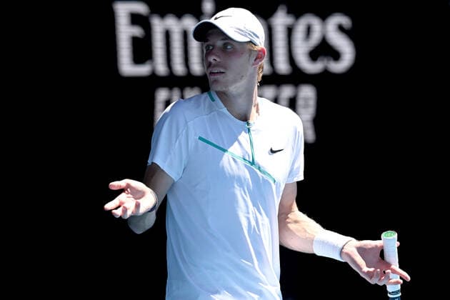TENNIS AUSTRALIAN OPEN, Denis Shapovalov of Canada reacts during his Men?s singles quarterfinal match against Rafael Nadal of Spain on Day 9 of the Australian Open, at Melbourne Park, in Melbourne, Tuesday, January 25, 2022. ( NO ARCHIVING, EDITORIAL USE ONLY, NO USE IN BOOKS WITHOUT CONSENT MELBOURNE VIC AUSTRALIA  Copyright: xDEANxLEWINSx 20220125001616806751