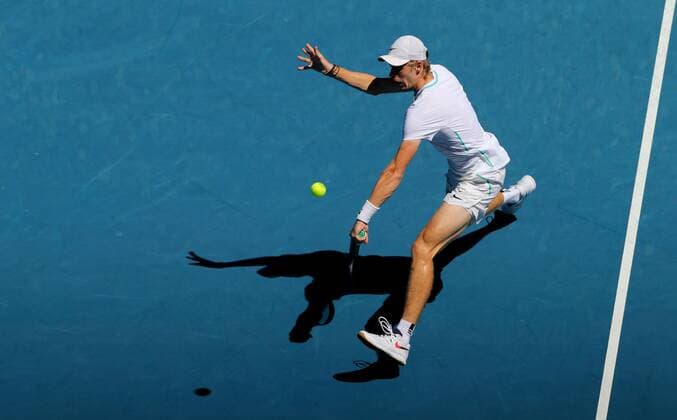 Mandatory Credit: Photo by Ella Ling Shutterstock (12773750bw) Denis Shapovalov in quarter final action Australian Open, Day Nine, Tennis, Melbourne Park, Melbourne, Australia - 25 Jan 2022 Australian Open, Day Nine, Tennis, Melbourne Park, Melbourne, Australia - 25 Jan 2022 Copyright: xEllaxLing Shutterstockx 12773750bw