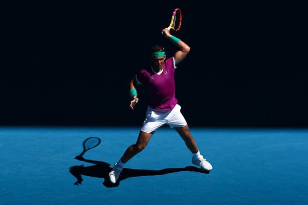 Mandatory Credit: Photo by Ella Ling Shutterstock (12773750cm) Rafael Nadal during his quarter-final match Australian Open, Day Nine, Tennis, Melbourne Park, Melbourne, Australia - 25 Jan 2022 Australian Open, Day Nine, Tennis, Melbourne Park, Melbourne, Australia - 25 Jan 2022 Copyright: xEllaxLing Shutterstockx 12773750cm