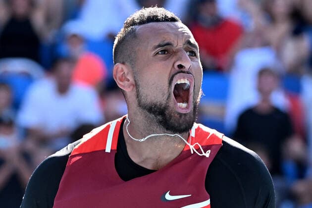 TENNIS AUSTRALIAN OPEN, Nick Kyrgios of Australia reacts during his Men?s doubles quarterfinal match with and Thanasi Kokkinakis, against Tim Puetz of Germany and Michael Venus of New Zealand on Day 9 of the Australian Open, at Melbourne Park, in Melbourne, Tuesday, January 25, 2022. ( NO ARCHIVING, EDITORIAL USE ONLY, NO USE IN BOOKS WITHOUT CONSENT MELBOURNE VIC AUSTRALIA  Copyright: xDAVExHUNTx 20220125001616838766