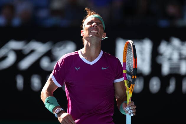 Mandatory Credit: Photo by Ella Ling Shutterstock (12773750fb) Rafael Nadal during his quarter-final match Australian Open, Day Nine, Tennis, Melbourne Park, Melbourne, Australia - 25 Jan 2022 Australian Open, Day Nine, Tennis, Melbourne Park, Melbourne, Australia - 25 Jan 2022 Copyright: xEllaxLing Shutterstockx 12773750fb