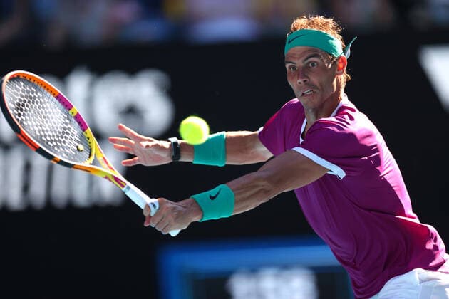 Mandatory Credit: Photo by Ella Ling Shutterstock (12773750fk) Rafael Nadal during his quarter-final match Australian Open, Day Nine, Tennis, Melbourne Park, Melbourne, Australia - 25 Jan 2022 Australian Open, Day Nine, Tennis, Melbourne Park, Melbourne, Australia - 25 Jan 2022 Copyright: xEllaxLing Shutterstockx 12773750fk