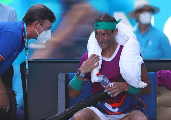 Mandatory Credit: Photo by Ella Ling Shutterstock (12773750ff) Rafael Nadal during his quarter-final match Australian Open, Day Nine, Tennis, Melbourne Park, Melbourne, Australia - 25 Jan 2022 Australian Open, Day Nine, Tennis, Melbourne Park, Melbourne, Australia - 25 Jan 2022 Copyright: xEllaxLing Shutterstockx 12773750ff