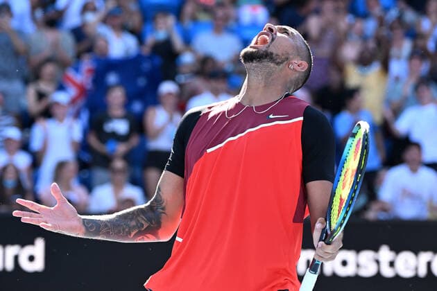 TENNIS AUSTRALIAN OPEN, Nick Kyrgios of Australia reacts during his Men?s doubles quarterfinal match with Thanasi Kokkinakis, against Tim Puetz of Germany and Michael Venus of New Zealand on Day 9 of the Australian Open, at Melbourne Park, in Melbourne, Tuesday, January 25, 2022. ( NO ARCHIVING, EDITORIAL USE ONLY, NO USE IN BOOKS WITHOUT CONSENT MELBOURNE VIC AUSTRALIA  Copyright: xDAVExHUNTx 20220125001616841903