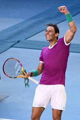 Mandatory Credit: Photo by James Gourley Shutterstock (12773752ey) Rafael Nadal celebrates victory in his quarter-final match Australian Open, Day Nine, Tennis, Melbourne Park, Melbourne, Australia - 25 Jan 2022 Australian Open, Day Nine, Tennis, Melbourne Park, Melbourne, Australia - 25 Jan 2022 Copyright: xJamesxGourley Shutterstockx 12773752ey