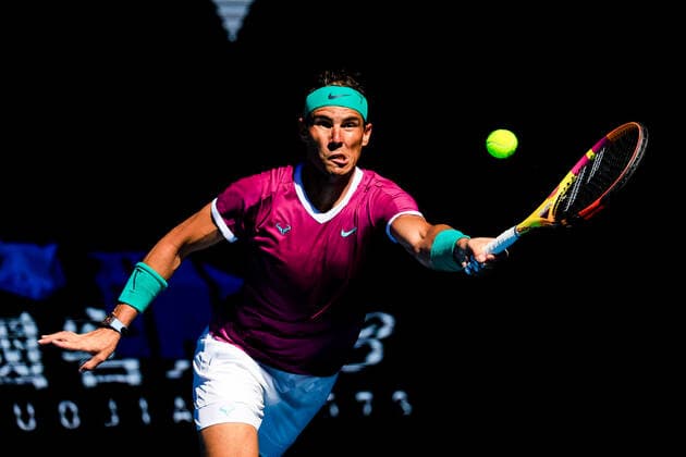 January 25, 2022, Melbourne, Victoria, Australia: MELBOURNE, AUSTRALIA - JANUARY 25: Rafael Nadal of Spain beats Denis Shapovalov of Canada on day 9 of the 2022 Australian Open at Melbourne Park on January 25, 2022 in Melbourne, Australia. Melbourne Australia - ZUMAp121 20220125_zsp_p121_085 Copyright: xChrisxPutnamx
