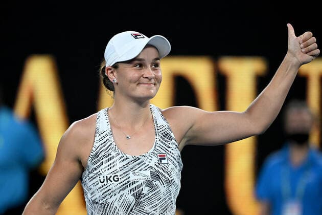 TENNIS AUSTRALIAN OPEN, Ashleigh Barty of Australia gestures to the crowd after winning her Women?s singles quarterfinal match against Jessica Pegula of the USA on Day 9 of the Australian Open, at Melbourne Park, in Melbourne, Tuesday, January 25, 2022. ( NO ARCHIVING, EDITORIAL USE ONLY, NO USE IN BOOKS WITHOUT CONSENT MELBOURNE VIC AUSTRALIA  Copyright: xDEANxLEWINSx 20220125001616863860
