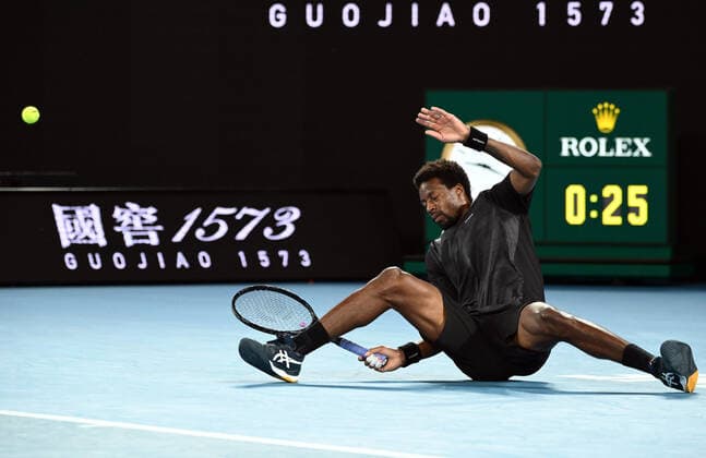 Mandatory Credit: Photo by James Gourley Shutterstock (12773752hb) Gael Monfils during his quarter-final match Australian Open, Day Nine, Tennis, Melbourne Park, Melbourne, Australia - 25 Jan 2022 Australian Open, Day Nine, Tennis, Melbourne Park, Melbourne, Australia - 25 Jan 2022 Copyright: xJamesxGourley Shutterstockx 12773752hb