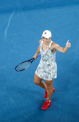 (220125) -- MELBOURNE, Jan. 25, 2022 -- Ashleigh Barty of Australia celebrates after the women s singles quarterfinal match against Jessica Pegula of the United States at Australian Open in Melbourne, Australia, on Jan. 25, 2022. ) (SP)AUSTRALIA-MELBOURNE-TENNIS-AUSTRALIAN OPEN-WOMEN S SINGLES-QUARTERFINALS BaixXuefei 