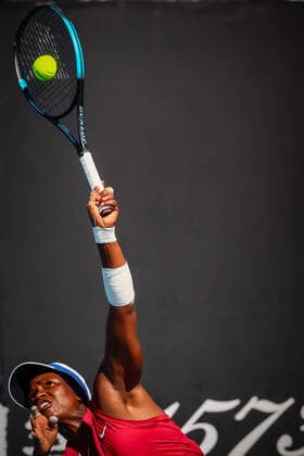 South African Kgothatso Montjane WTA, Tennis Damen 6) pictured in action during a wheelchair tennis match between South African Montjane and Dutch Van Koot at the Australian Open Grand Slam tennis tournament, Tuesday 25 January 2022 in Melbourne Park, Melbourne, Australia. The 2022 edition of the Australian Grand Slam takes place from January 17th to January 30th. PATRICKxHAMILTON  x5502173x