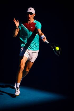 Canadian Denis Shapovalov pictured in action durng a quarter finals tennis match between Spanish Nadal and Canadian Shapovalov at the Australian Open Grand Slam tennis tournament, Tuesday 25 January 2022 in Melbourne Park, Melbourne, Australia. The 2022 edition of the Australian Grand Slam takes place from January 17th to January 30th. PATRICKxHAMILTON  x5504783x