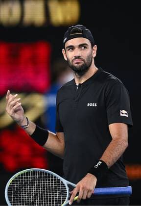 Mandatory Credit: Photo by James Gourley Shutterstock (12773752ji) Matteo Berrettini celebrates winning his quarter-final match Australian Open, Day Nine, Tennis, Melbourne Park, Melbourne, Australia - 25 Jan 2022 Australian Open, Day Nine, Tennis, Melbourne Park, Melbourne, Australia - 25 Jan 2022 Copyright: xJamesxGourley Shutterstockx 12773752ji