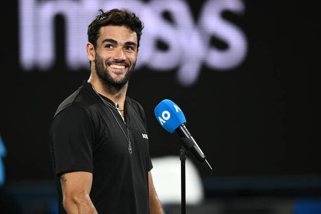 Mandatory Credit: Photo by James Gourley Shutterstock (12773752jp) Matteo Berrettini celebrates winning his quarter-final match Australian Open, Day Nine, Tennis, Melbourne Park, Melbourne, Australia - 25 Jan 2022 Australian Open, Day Nine, Tennis, Melbourne Park, Melbourne, Australia - 25 Jan 2022 Copyright: xJamesxGourley Shutterstockx 12773752jp