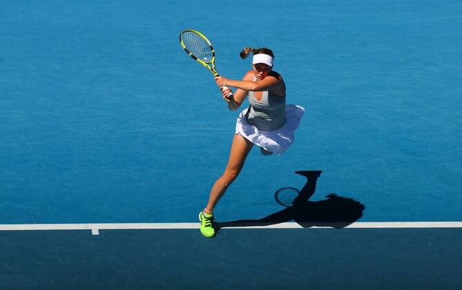 Mandatory Credit: Photo by Ella Ling Shutterstock (12773755l) Danielle Collins in quarter final action Australian Open, Day Ten, Tennis, Melbourne Park, Melbourne, Australia - 26 Jan 2022 Australian Open, Day Ten, Tennis, Melbourne Park, Melbourne, Australia - 26 Jan 2022 Copyright: xEllaxLing Shutterstockx 12773755l