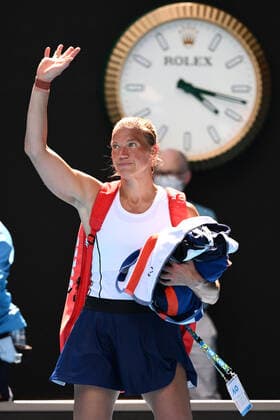 Mandatory Credit: Photo by James Gourley Shutterstock (12773754bi) Kaia Kanepi waves after defeat in her quarter-final match Australian Open, Day Ten, Tennis, Melbourne Park, Melbourne, Australia - 26 Jan 2022 Australian Open, Day Ten, Tennis, Melbourne Park, Melbourne, Australia - 26 Jan 2022 Copyright: xJamesxGourley Shutterstockx 12773754bi