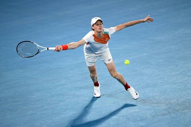 Mandatory Credit: Photo by James Gourley Shutterstock (12773754by) Jannik Sinner during his quarter final match Australian Open, Day Ten, Tennis, Melbourne Park, Melbourne, Australia - 26 Jan 2022 Australian Open, Day Ten, Tennis, Melbourne Park, Melbourne, Australia - 26 Jan 2022 Copyright: xJamesxGourley Shutterstockx 12773754by