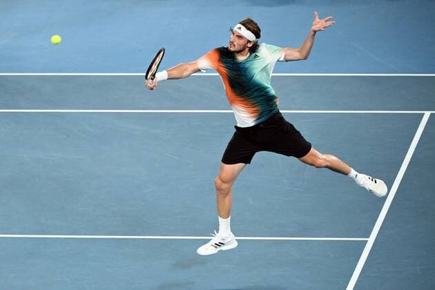 Mandatory Credit: Photo by James Gourley Shutterstock (12773754cb) Stefanos Tsitsipas during his quarter final match Australian Open, Day Ten, Tennis, Melbourne Park, Melbourne, Australia - 26 Jan 2022 Australian Open, Day Ten, Tennis, Melbourne Park, Melbourne, Australia - 26 Jan 2022 Copyright: xJamesxGourley Shutterstockx 12773754cb