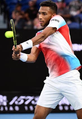 Mandatory Credit: Photo by James Gourley Shutterstock (12773754ds) Felix Auger-Aliassime during his quarter final match Australian Open, Day Ten, Tennis, Melbourne Park, Melbourne, Australia - 26 Jan 2022 Australian Open, Day Ten, Tennis, Melbourne Park, Melbourne, Australia - 26 Jan 2022 Copyright: xJamesxGourley Shutterstockx 12773754ds