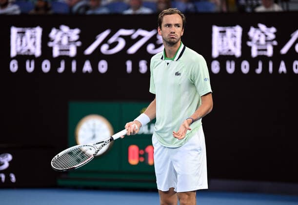 Mandatory Credit: Photo by James Gourley Shutterstock (12773754ea) Daniil Medvedev during his quarter final match Australian Open, Day Ten, Tennis, Melbourne Park, Melbourne, Australia - 26 Jan 2022 Australian Open, Day Ten, Tennis, Melbourne Park, Melbourne, Australia - 26 Jan 2022 Copyright: xJamesxGourley Shutterstockx 12773754ea
