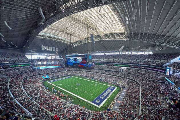 ARLINGTON, TX - JANUARY 16: A general view of AT&T Stadium is seen during the NFC Wild Card game between the San Francisco 49ers and the Dallas Cowboys on January 16, 2022 at AT&T Stadium in Arlington, TX. (Photo by Robin Alam Icon Sportswire) NFL, American Football Herren, USA JAN 16 NFC Wild Card - 49ers at Cowboys Icon220116129