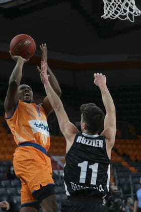 25 01 22, Neu Ulm, Germany, ratiopharm Arena, ratiopharm ulm vs Virtus Segafredo Bologna Basketball 7 Days EuroCup, Semaj Christon ratiopharm ulm and Michele Ruzzier Virtus Segafredo Bologna in duel Photo H Langer Neu Ulm ratiopharm Arena Bayern Germany  541_ULMBOL20220125_094 Langer-541