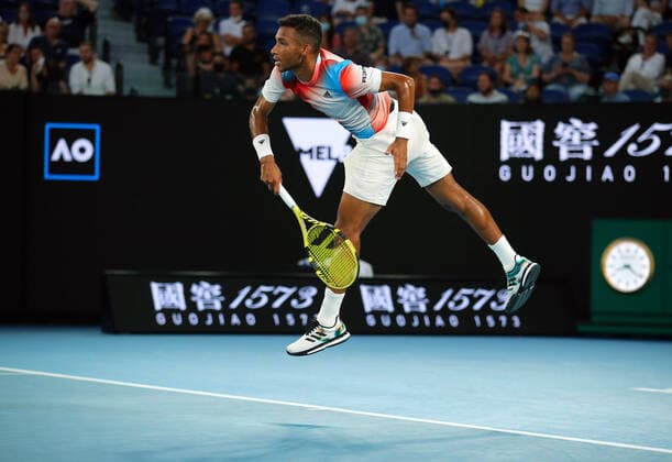 Mandatory Credit: Photo by Ella Ling Shutterstock (12773755dx) Felix Auger-Aliassime during his quarter final match Australian Open, Day Ten, Tennis, Melbourne Park, Melbourne, Australia - 26 Jan 2022 Australian Open, Day Ten, Tennis, Melbourne Park, Melbourne, Australia - 26 Jan 2022 Copyright: xEllaxLing Shutterstockx 12773755dx