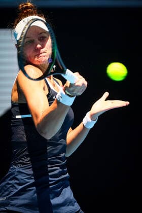Veronika Kudermetova WTA, Tennis Damen 13) pictured in action during the women s doubles quarterfinals game between Belgian-Russian pair Mertens-Kudermetova and the Belgian-Spanish pair Flipkens-Sorribes Tormo, at the Australian Open Grand Slam tennis tournament, Wednesday 26 January 2022 in Melbourne Park, Melbourne, Australia. The 2022 edition of the Australian Grand Slam takes place from January 17th to January 30th. PATRICKxHAMILTON  x5747024x