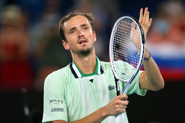 Mandatory Credit: Photo by Ella Ling Shutterstock (12773755fh) Daniil Medvedev celebrates winning his quarter final match Australian Open, Day Ten, Tennis, Melbourne Park, Melbourne, Australia - 26 Jan 2022 Australian Open, Day Ten, Tennis, Melbourne Park, Melbourne, Australia - 26 Jan 2022 Copyright: xEllaxLing Shutterstockx 12773755fh