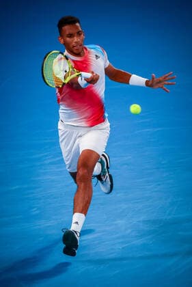 Canadian Felix Auger-Aliassime ATP, Tennis Herren 9) pictured in action during the Australian Open Grand Slam tennis tournament, Wednesday 26 January 2022 in Melbourne Park, Melbourne, Australia. The 2022 edition of the Australian Grand Slam takes place from January 17th to January 30th. PATRICKxHAMILTON  x5799055x