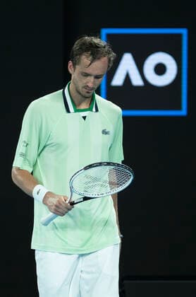 (220126) -- MELBOURNE, Jan. 26, 2022 -- Daniil Medvedev of Russia reacts during the men s single match between Felix Auger-Aliassime of Canada and Daniil Medvedev of Russia at Australian Open in Melbourne Park, in Melbourne, Australia, on Jan. 26, 2022. ) (SP)AUSTRALIA-MELBOURNE-TENNIS-AUSTRALIAN OPEN-MEN S SINGLES-QUARTERFINALS BaixXuefei 