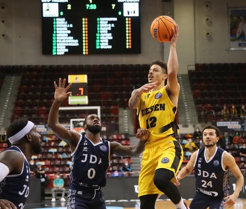 V li Carrington Khadeen Dijon , Jonah Radebaugh Riesen MHP Riesen Ludwigsburg vs JDA Dijon Basketball Champions League 2021 2022 Ludwigsburg , GER, 26 01 2022,