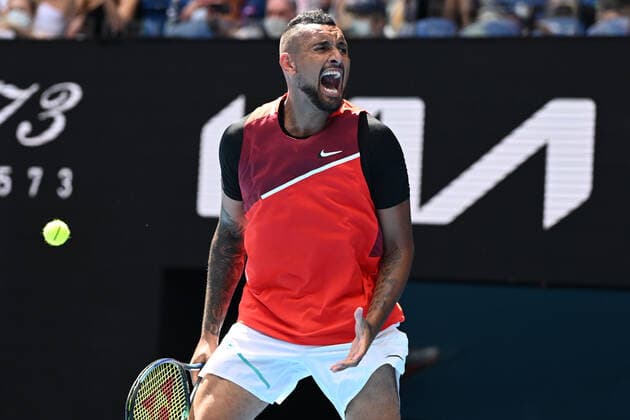 TENNIS AUSTRALIAN OPEN, Nick Kyrgios of Australia reacts after winning the first set during his Men?s doubles semifinal match with Thanasi Kokkinakis, against Marcel Granollers of Spain and Horacio Zeballos of Argentina on Day 11 of the Australian Open, at Melbourne Park, in Melbourne, Thursday, January 27, 2022. ( NO ARCHIVING, EDITORIAL USE ONLY, NO USE IN BOOKS WITHOUT CONSENT MELBOURNE VIC AUSTRALIA  Copyright: xDAVExHUNTx 20220127001617506837
