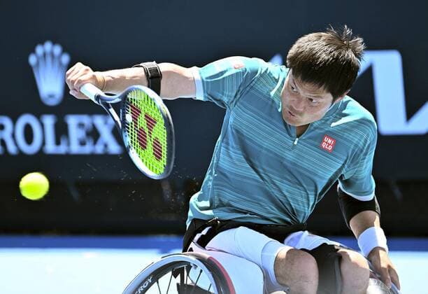 Tennis: Australian Open Shingo Kunieda of Japan plays en route to winning the men s wheelchair singles final against Alfie Hewett of Britain at the Australian Open tennis championships in Melbourne on Jan. 27, 2022.  A14AA0001206627P