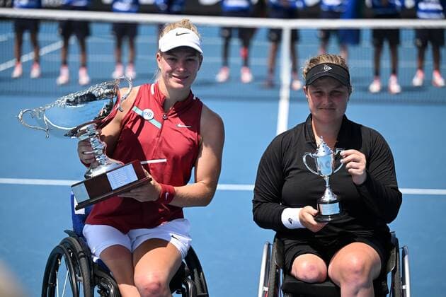 Mandatory Credit: Photo by James Gourley Shutterstock (12773760t) Diede De Groot celebrates her Women s Wheelchair Final win over Aniek Van Koot Australian Open, Day Eleven, Tennis, Melbourne Park, Melbourne, Australia - 27 Jan 2022 Australian Open, Day Eleven, Tennis, Melbourne Park, Melbourne, Australia - 27 Jan 2022 Copyright: xJamesxGourley Shutterstockx 12773760t