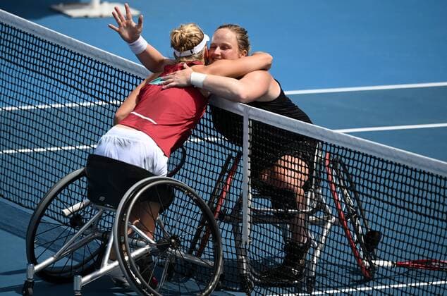 Mandatory Credit: Photo by James Gourley Shutterstock (12773760af) Diede De Groot celebrates her Women s Wheelchair Final win over Aniek Van Koot Australian Open, Day Eleven, Tennis, Melbourne Park, Melbourne, Australia - 27 Jan 2022 Australian Open, Day Eleven, Tennis, Melbourne Park, Melbourne, Australia - 27 Jan 2022 Copyright: xJamesxGourley Shutterstockx 12773760af