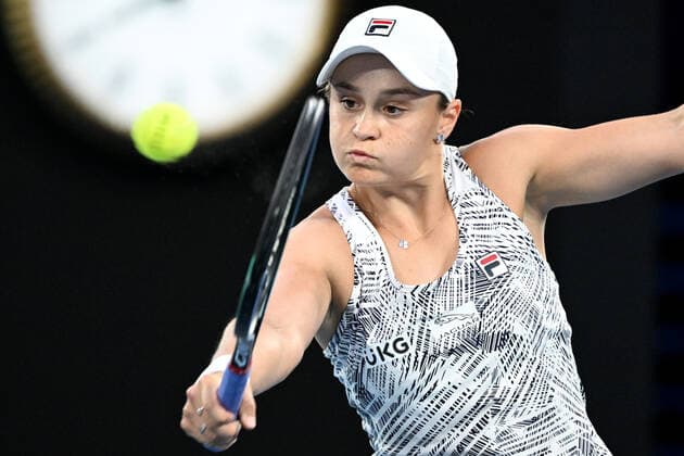TENNIS AUSTRALIAN OPEN, Ashleigh Barty of Australia plays a shot during her Women?s singles semifinal against Madison Keys of the USA on Day 11 of the Australian Open, at Melbourne Park, in Melbourne, Thursday, January 27, 2022. ( NO ARCHIVING, EDITORIAL USE ONLY, NO USE IN BOOKS WITHOUT CONSENT MELBOURNE VIC AUSTRALIA  Copyright: xDAVExHUNTx 20220127001617537401