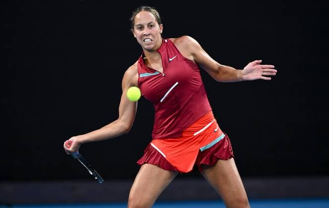 Mandatory Credit: Photo by James Gourley Shutterstock (12773760fg) Madison Keys in semi final action Australian Open, Day Eleven, Tennis, Melbourne Park, Melbourne, Australia - 27 Jan 2022 Australian Open, Day Eleven, Tennis, Melbourne Park, Melbourne, Australia - 27 Jan 2022 Copyright: xJamesxGourley Shutterstockx 12773760fg