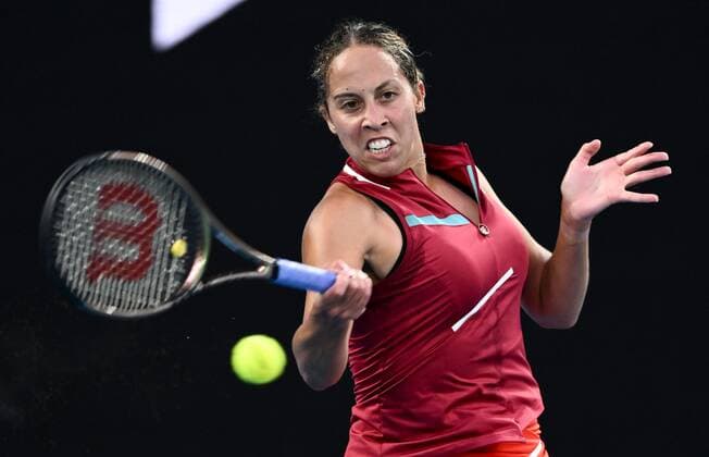 Mandatory Credit: Photo by James Gourley Shutterstock (12773760fd) Madison Keys in semi final action Australian Open, Day Eleven, Tennis, Melbourne Park, Melbourne, Australia - 27 Jan 2022 Australian Open, Day Eleven, Tennis, Melbourne Park, Melbourne, Australia - 27 Jan 2022 Copyright: xJamesxGourley Shutterstockx 12773760fd