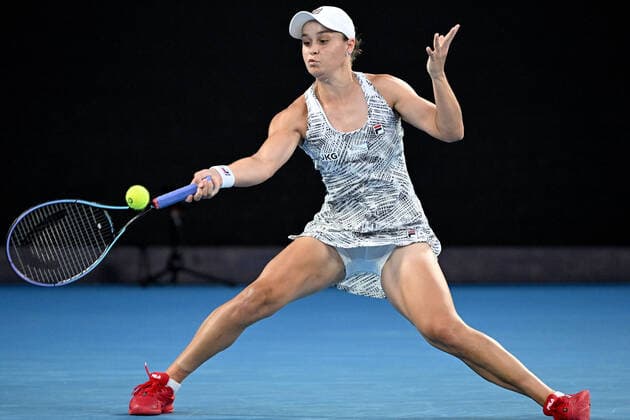 TENNIS AUSTRALIAN OPEN, Ashleigh Barty of Australia plays a shot during her Women?s singles semifinal against Madison Keys of the USA on Day 11 of the Australian Open, at Melbourne Park, in Melbourne, Thursday, January 27, 2022. ( NO ARCHIVING, EDITORIAL USE ONLY, NO USE IN BOOKS WITHOUT CONSENT MELBOURNE VIC AUSTRALIA  Copyright: xDAVExHUNTx 20220127001617537977