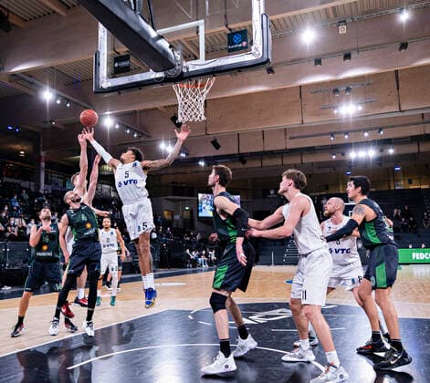 Albert Ventura Joventut , Pau Ribas Joventut , Justus Hollatz Towers , Jaylon Brown Towers , Caleb Homesley Towers , Ante Tomic Joventut , Maik Kotsar Towers , Robin Christen Towers , Derek Willis Joventut 7Days EuroCup, Basketball, 2021 2022 season, Group A, 11 matchday 26 01 22, Hamburg, Hamburg Towers vs Joventut Badalona, Â